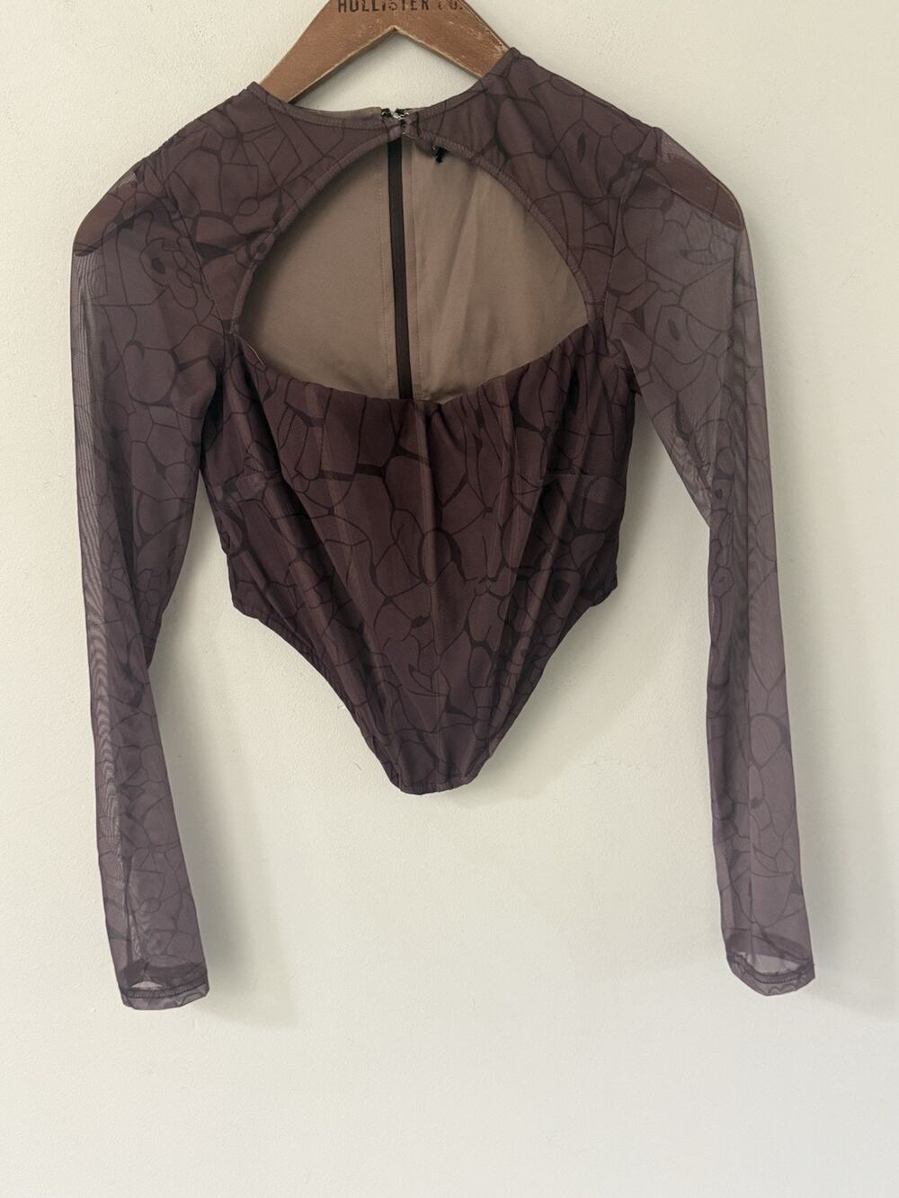Fashionova Womens Anita Mesh Top Sheer Burgundy Merlot Zipup Corset Size XS New